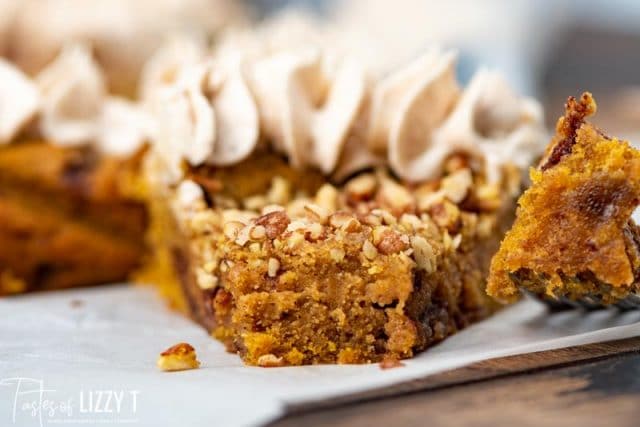 slice of pumpkin cookie pie with bite missing