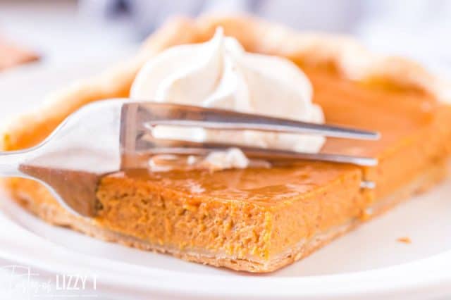 pumpkin slab pie on a plate with a fork