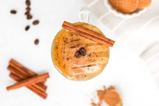 overhead shot of pumpkin spice coffee