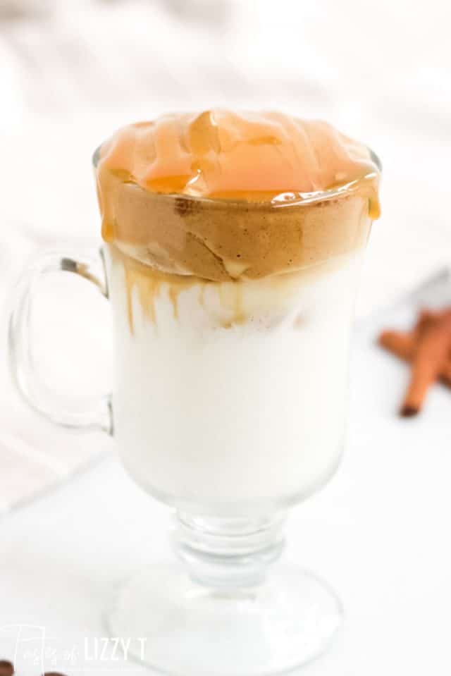 pumpkin coffee in a glass mug