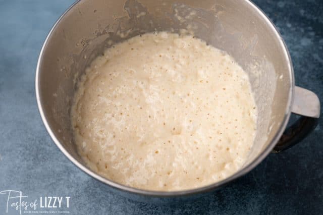 frothed yeast in a mixing bowl
