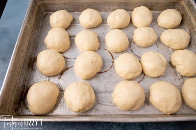 unrisen dinner rolls in a pan