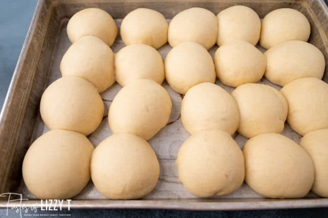 partially baked dinner rolls in a pan