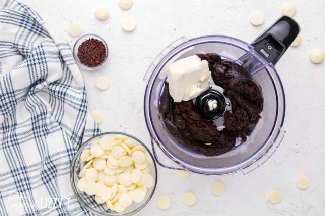 brownies and cream cheese in food processor