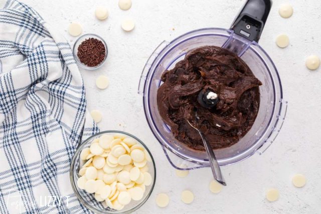 brownie truffle mixture in food processor