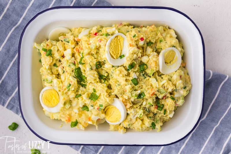 cajun potato salad with hardboiled eggs in a pan