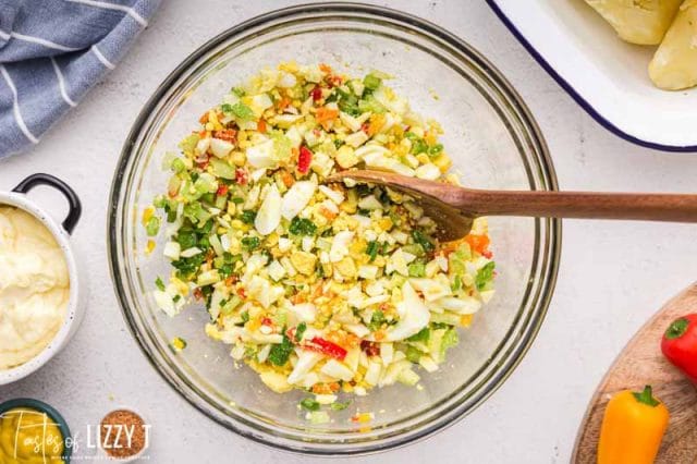 eggs and veggies in a mixing bowl