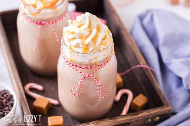 hot chocolate in a glass mug