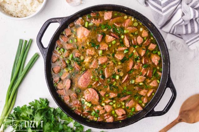 pot of chicken sausage gumbo