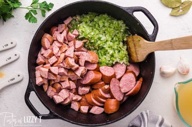 sausage and celery in a bowl