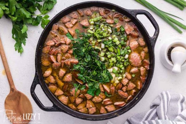 green onions in a pot of gumbo