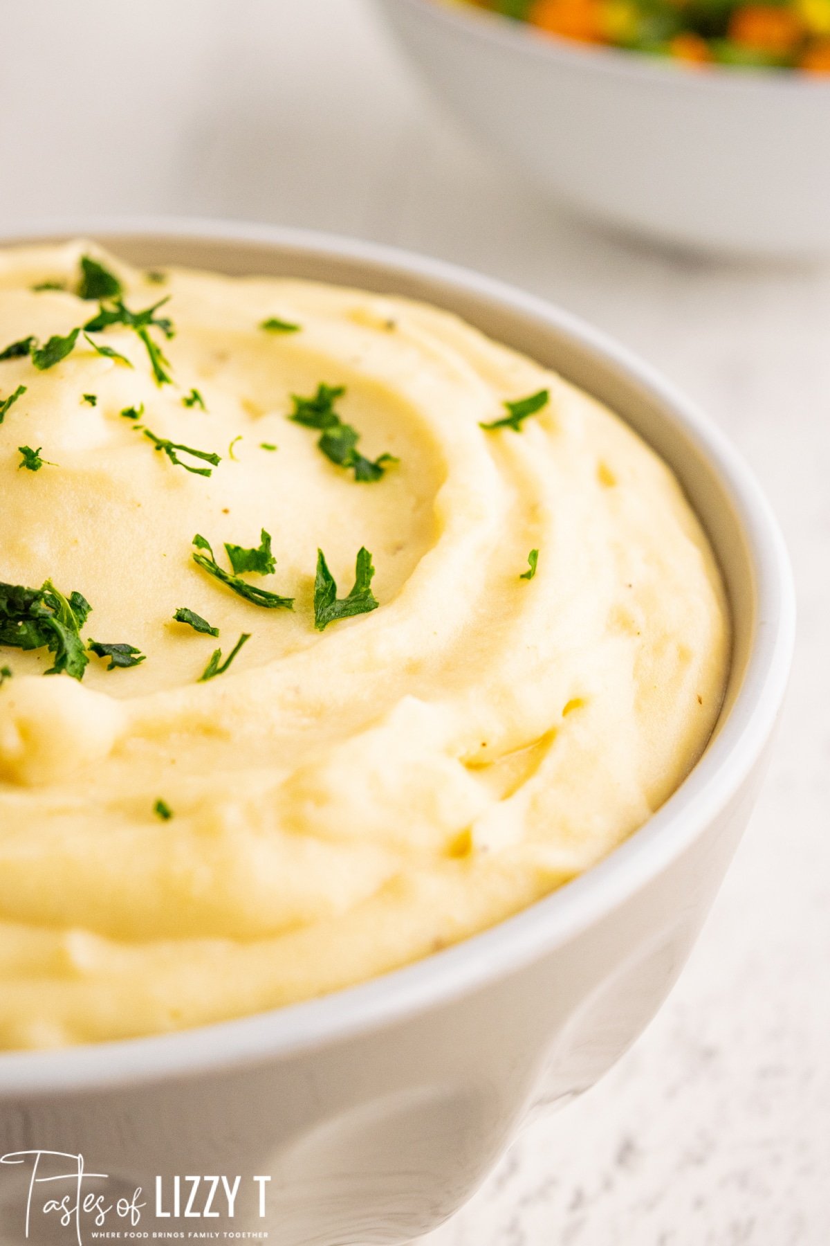 bowl of garnished instant mashed potatoes