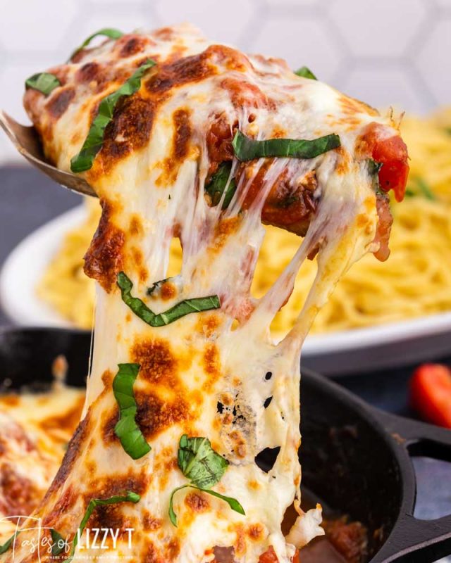 cheesy italian chicken on a spoon