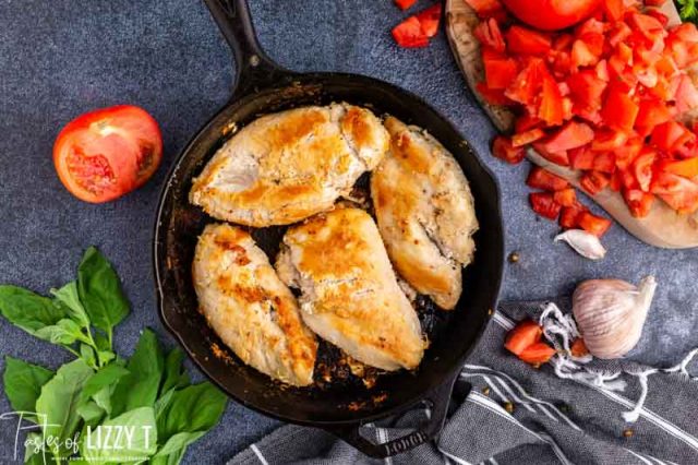 golden brown chicken in a skillet