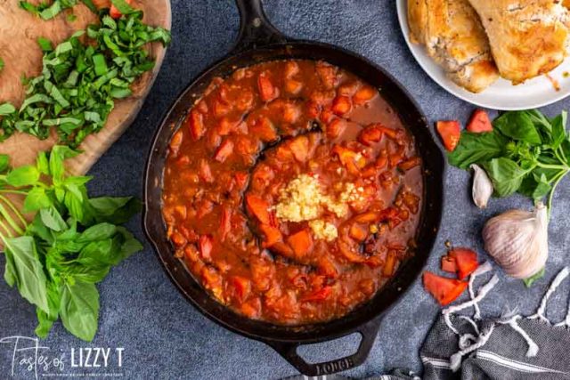 homemade tomato sauce in a skillet