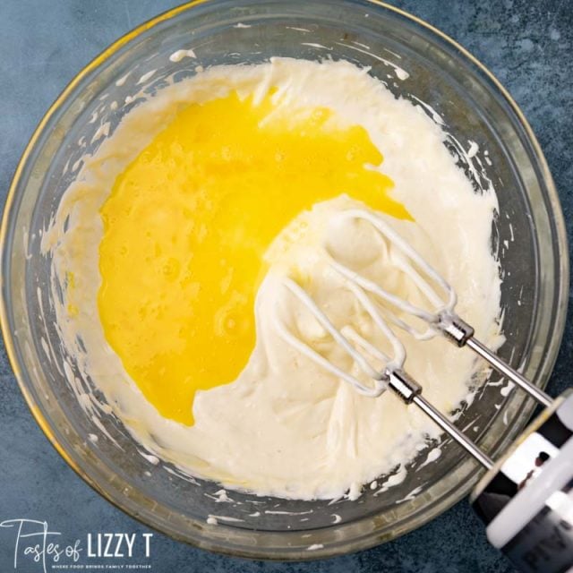 beaten eggs in cheesecake batter