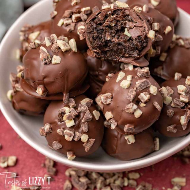 peppermint patty truffles in a bowl