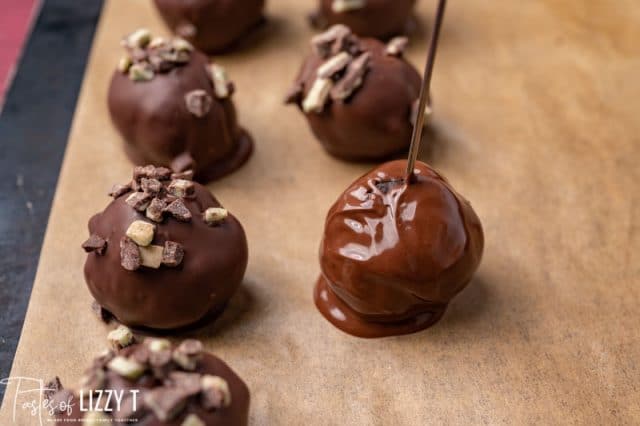 dipped peppermint truffles on parchment paper