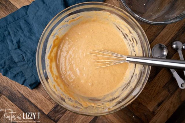 pumpkin sourdough pancake batter in a bowl