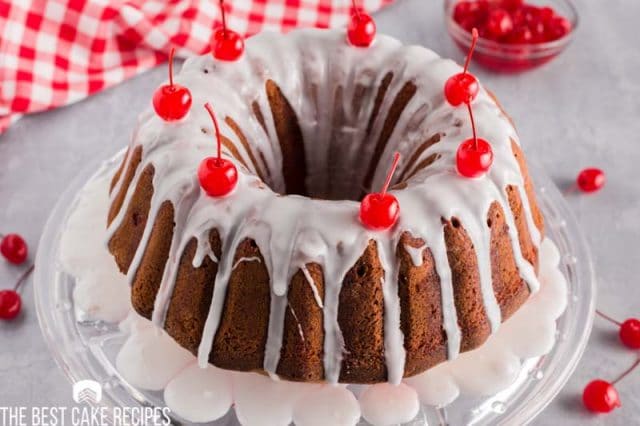 shirley temple bundt cake on a plate