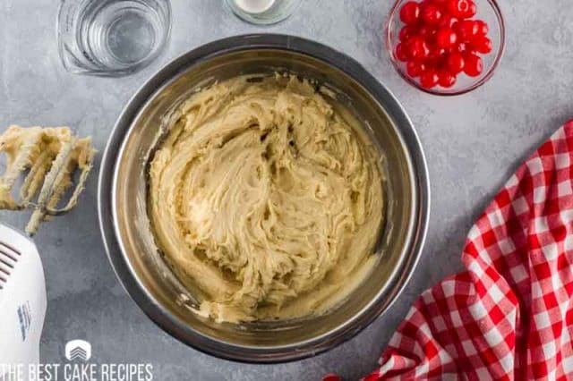 cake batter in a mixing bowl