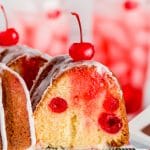 slice of shirley temple cake on a spatula