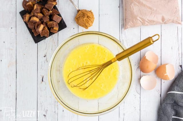 eggs and whisk in a mixing bowl