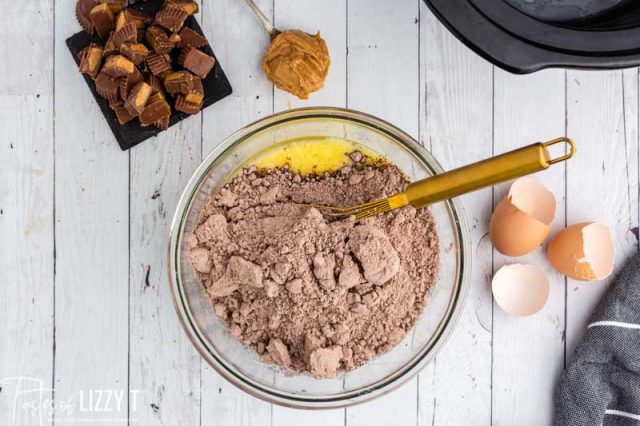 brownie mix in a mixing bowl