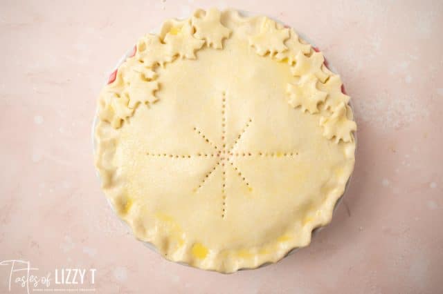 unbaked pie with decorations in the crust