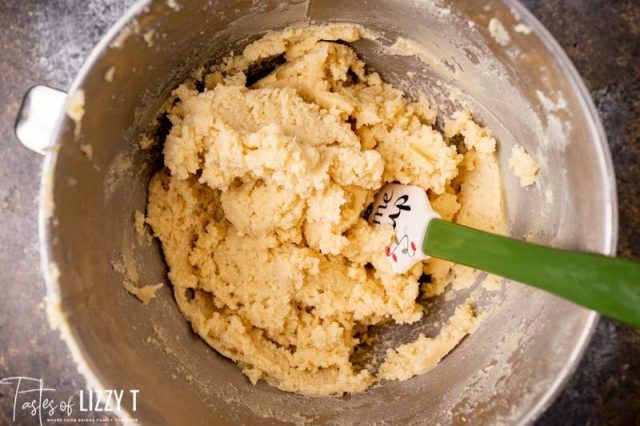 spritz cookie dough in a mixing bowl