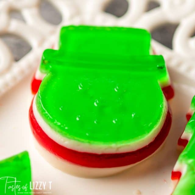 closeup of snowman layered jello