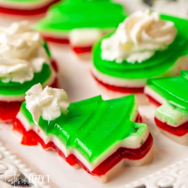 plate of christmas shaped jello on a plate