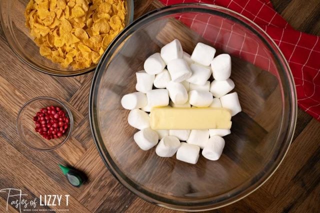 marshmallows and butter in a bowl