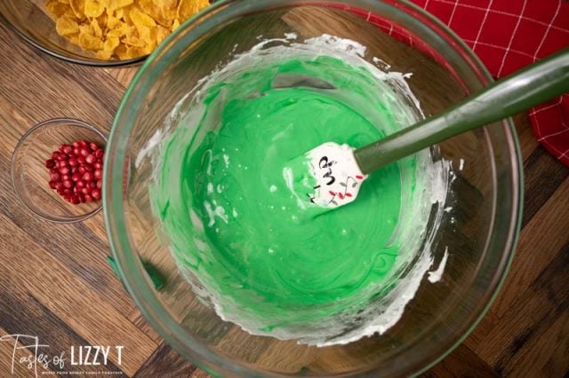 green melted marshmallows in a bowl