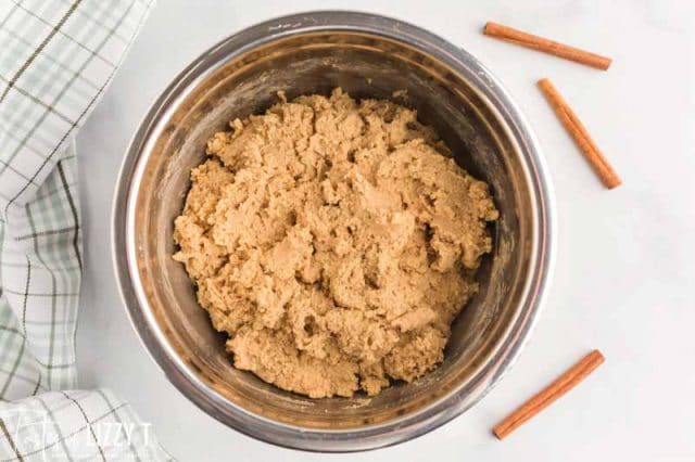 cinnamon cookie dough batter in a mixing bowl