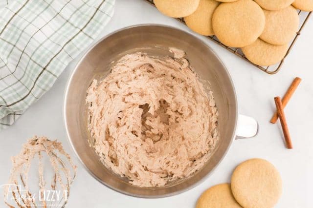 cinnamon buttercream in a mixing bowl