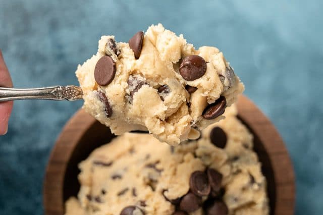 a spoon of chocolate chip cookie dough