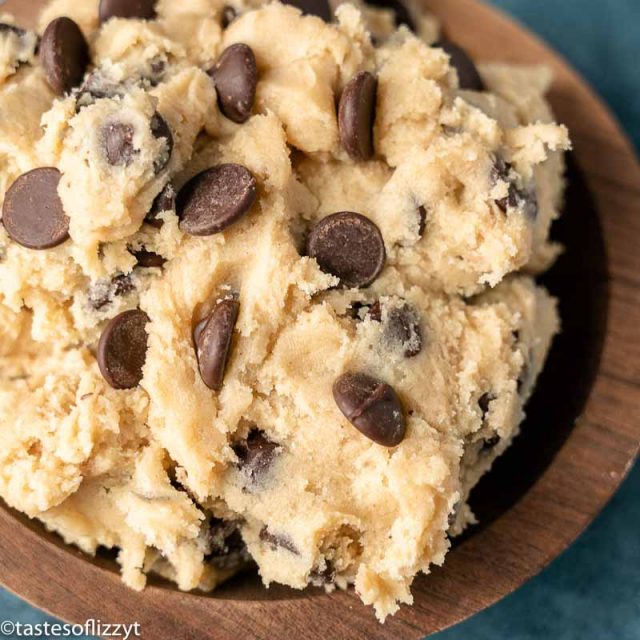 closeup of a bowl of cookie dough