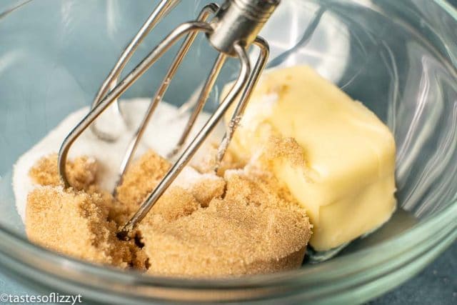 butter and sugar in a mixing bowl