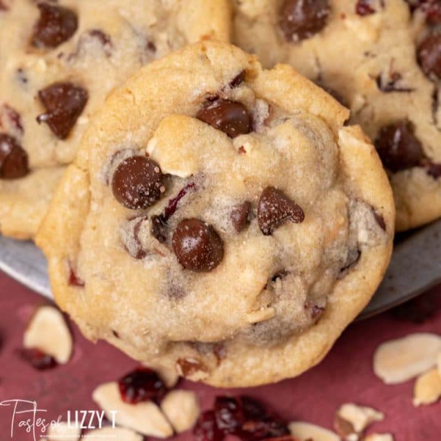 chocolate chip cookies with cranberries and almonds