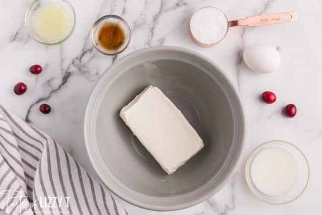 cream cheese in a mixing bowl