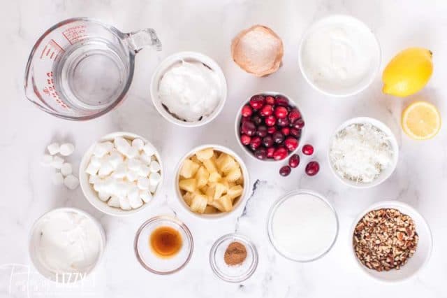 ingredients for cranberry salad on a table