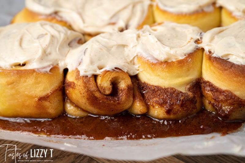 4 cinnamon rolls with frosting