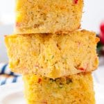 stack of three pieces of mexican cornbread