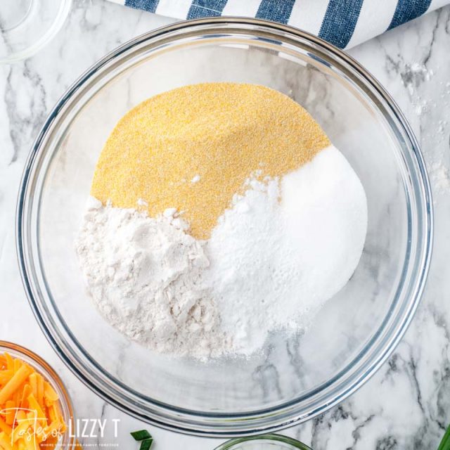 dry ingredients for cornbread in a bowl