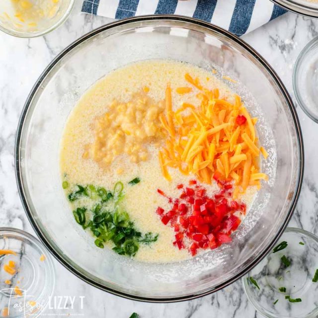 cornbread batter with cheese and peppers