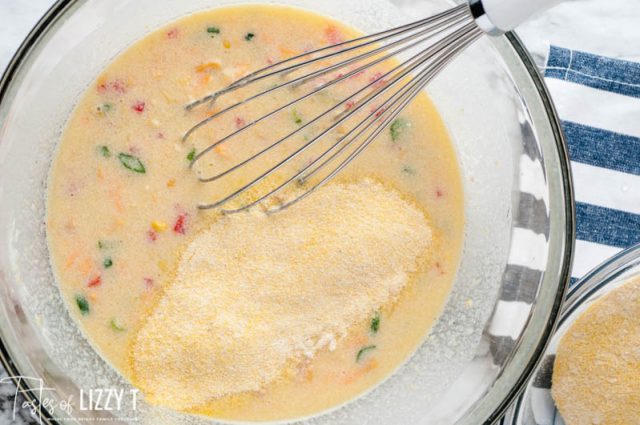 mixing cornmeal into bread batter