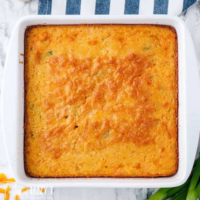 overhead view of a pan of cornbread