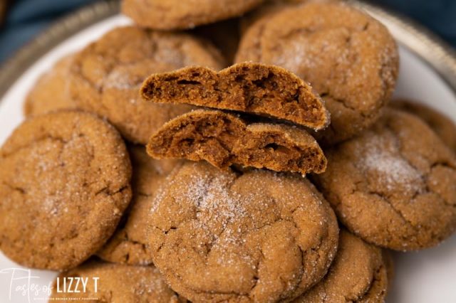 plate of cookies with one broken in half