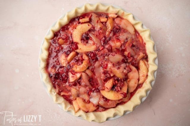 unbaked cranberry pear pie without a top crust